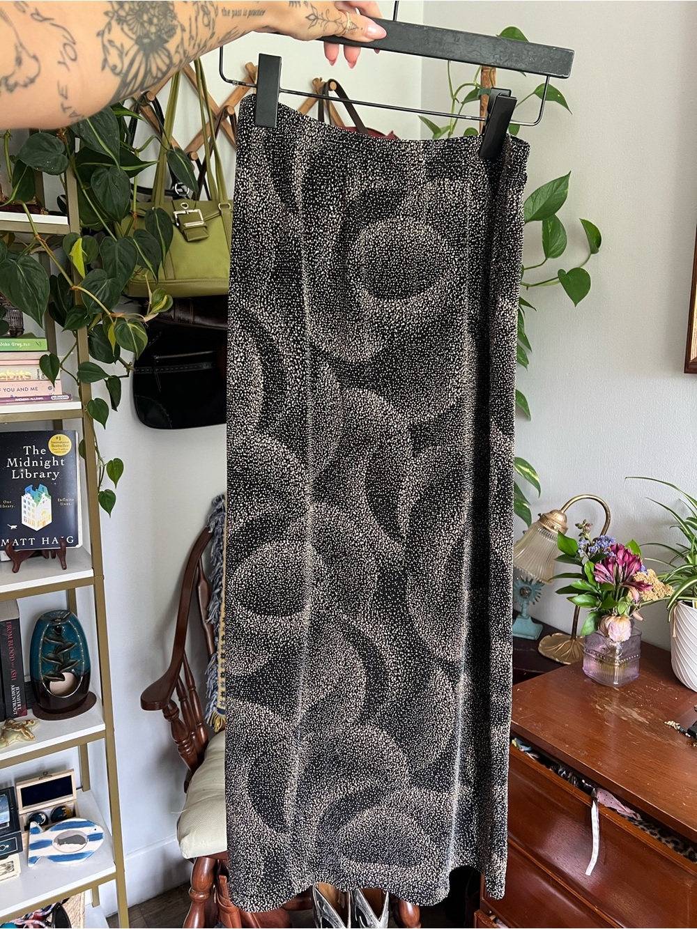 Black and Cream Patterned Maxi Skirt